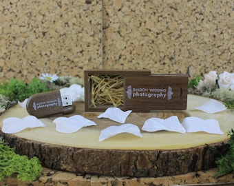 10 Personalised Wedding Dark  Wooden Pebble USB Stick & Slide Box | Custom Branded for You! | 8GB | 16GB | 32GB | USB 3.0