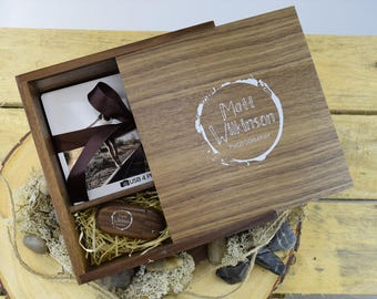 10 Personalised Wedding Dark Wooden Pebble USB Stick & Photo Box for Print Size 6" x 4" | Custom Branded for You! | 8GB | 16GB | 32GB USB 3