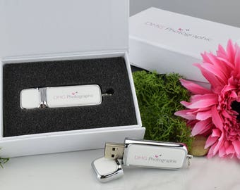 10 Personalised Wedding Hermes USB Stick & White Magnetic Box | Custom Branded for You! | 8GB | 16GB | 32GB | USB 3.0