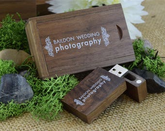 10 Personalised Wedding Dark Wooden Block USB Stick & Slide Box | Custom Branded for You! | 8GB | 16GB | 32GB | USB 3.0
