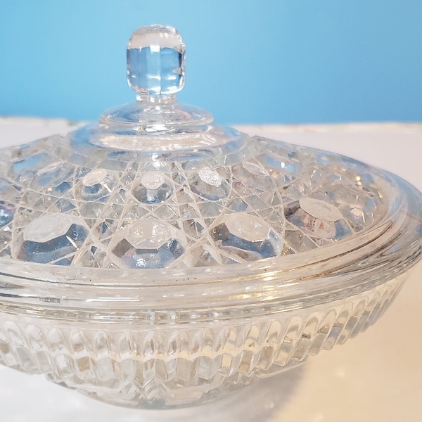 Vintage Crystal-Clear Cut-Glass Candy /Compote Dish, Matching Lid