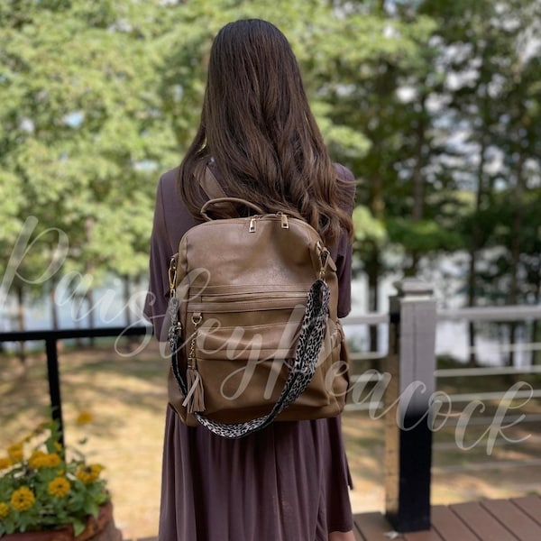 Rylie Convertible Backpack: Vegan Leather with Leopard Strap