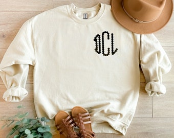 Embroidered Monogram Sweatshirt: Circle Dot Font, Custom Initial Sweater