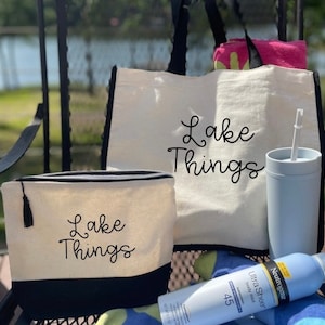 Lake Things Tote bag with matching cosmetic bag| Tote and Make-up Bags| Personalized Cosmetic Bags| Lake tote set| Lake bags