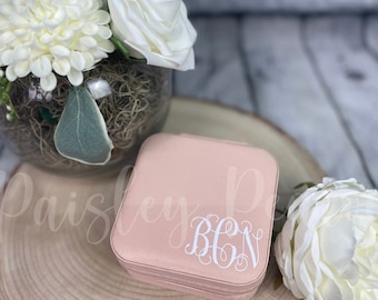 Monogrammed Vegan Leather Travel Jewelry Box