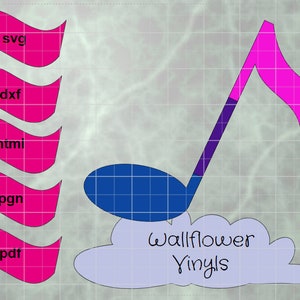 Può includere: Un grafico di nota musicale blu e rosa con il testo "Wallflower Vinyls" su una nuvola blu chiaro.