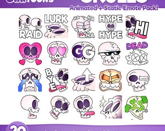 20x ANIMATED and STATIC Cute Skull Emotes for Twitch and Discord! Cute Funny Skull Skulls Animated Emotes