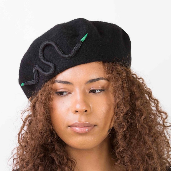 Black beret,unique French wool beret,black soft Autumn,Winter women,girl hat,hand made trimming, modern beret