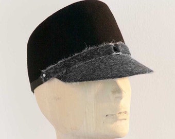 Schwarz-graue Filzmütze, Kepi, Damenmütze im Militärstil mit Spitze, Wollfilzmütze, Street style.