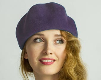 Violet felt hat, lilac woman’s beret, purple 60’s style beret, Fall/Winter hat, Autumn hat,  smart casual, women’s fur felt hat,street style