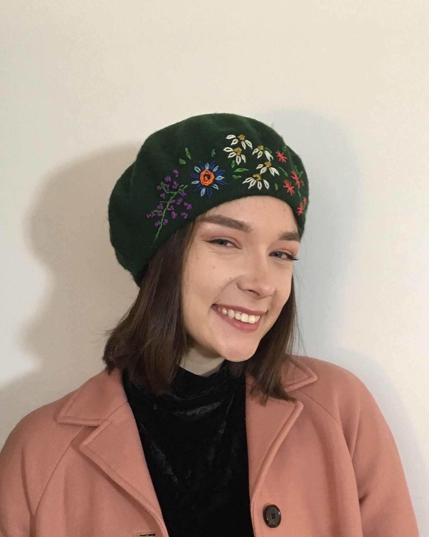 Grey Beretunique Hand Embroidered Beret Grey French Wool Etsy UK