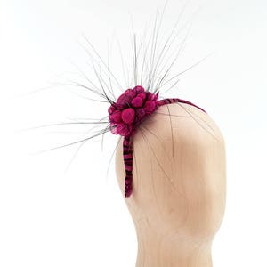 Fuchsia fascinator, pink cocktail hat, magenta feather, rose fascinator, party hat, bridesmaid headpiece,wedding fascinator,sinamay headband image 2