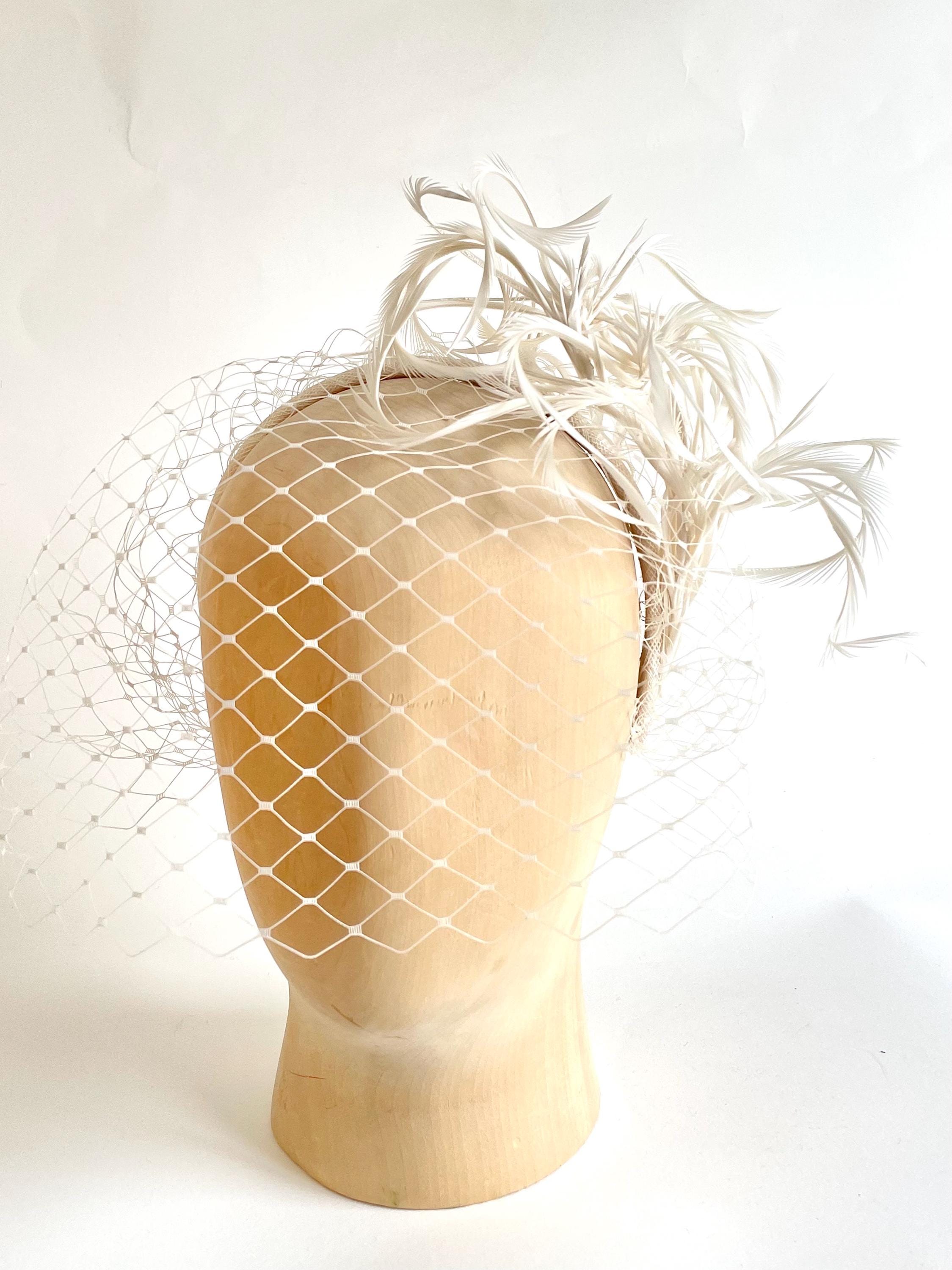 Ivory Bridal Fascinator, Cream Feather Fascinator With Veil Ivory Bridal Fascinator, Cream Feather Fascinator With Veil