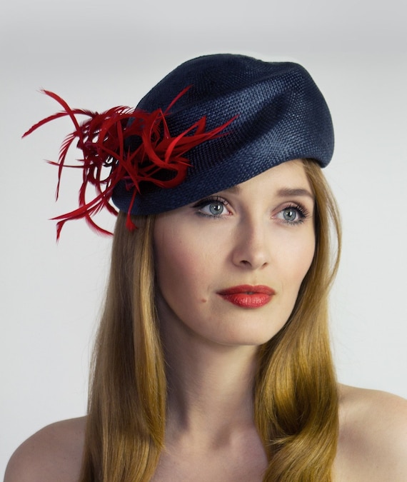 Navy-red Fascinatorwedding Hat40s Style 