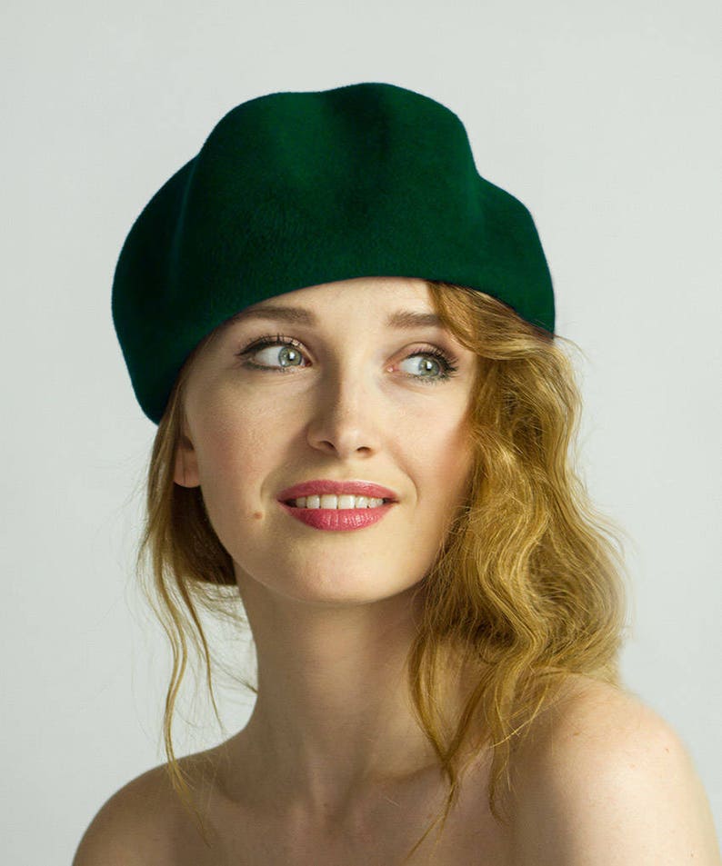 Felt Hat Dark Green Beretmoss Green Hat Forest Green Beret Etsy