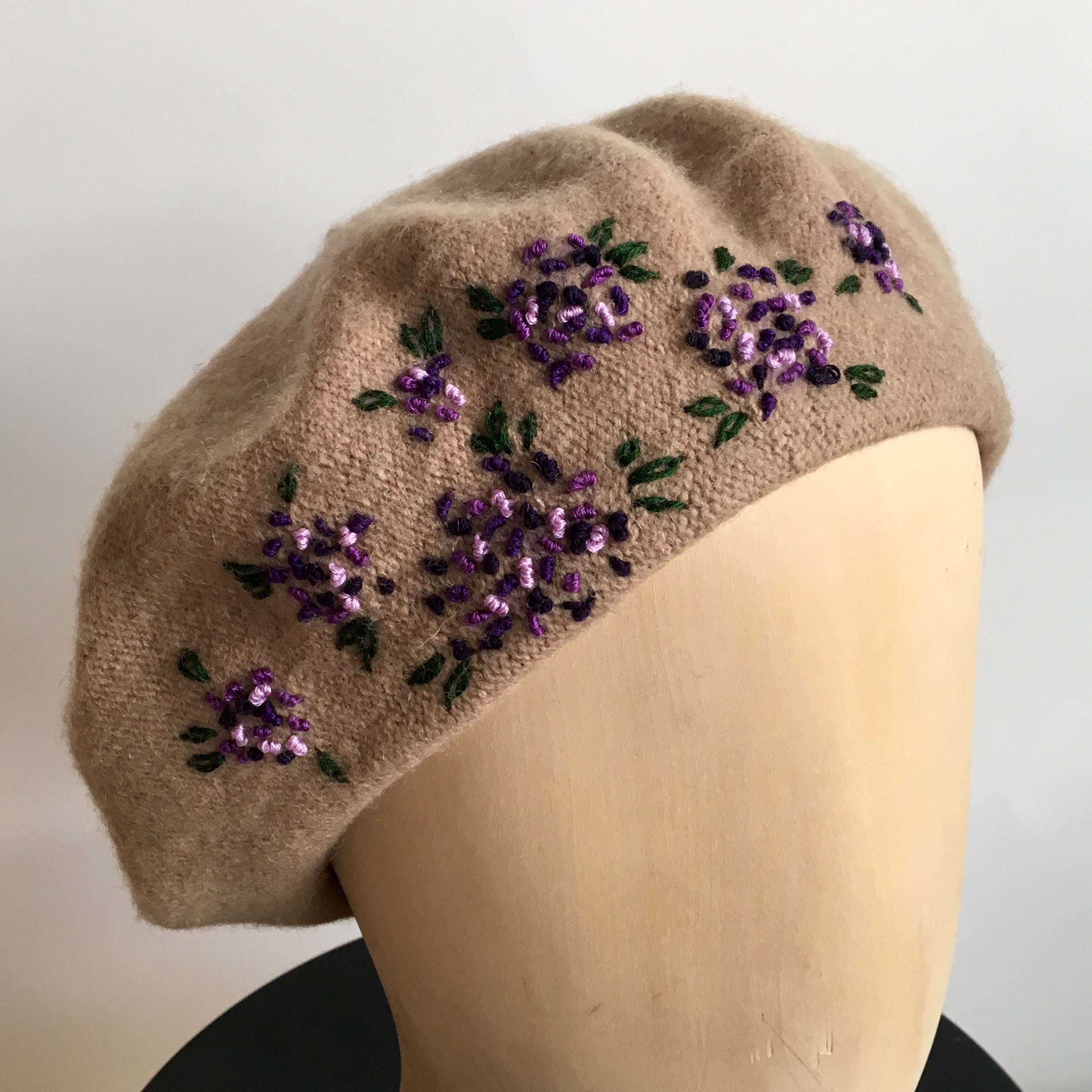 Brown Beretunique Hand Embroidered Beretfrench Wool Etsy