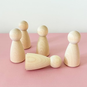 2 3/8 inch (60mm) Wooden Peg Doll - Girl Blank Round Shape - Child Size Sister Doll - Same Size as Boy Peg Doll - DIY Crafts
