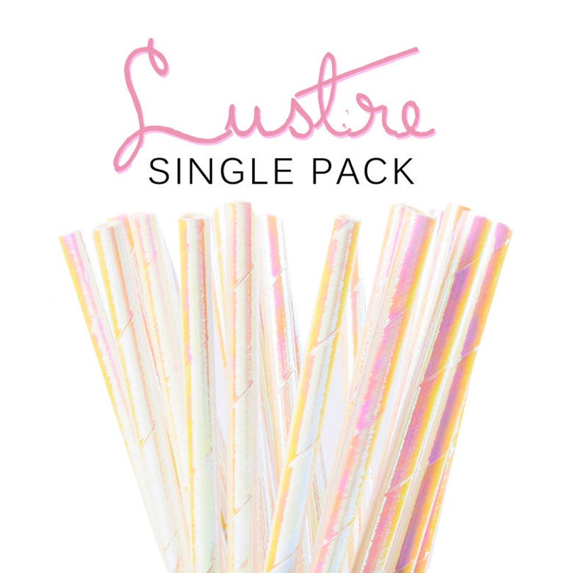 Lustre Paper Straws Set of 25 Iridescent Pink White Opal Luster Sheen Gloss Unicorn Princess Party Decor Straws Cakepop Craft Sticks