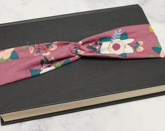 Flowers on Mauve Faux Knot Headband