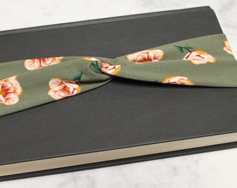 Roses on Olive Faux Knot Headband