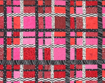 Fun and Funky Plaid Quilt in Red, Pink, and Black and White