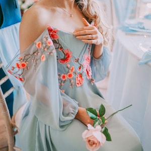 Blossom dusky blue corset dress/ evening dress / wedding dress / floral dress