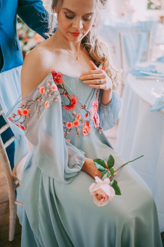blue dress for baby girl Backless Cowl-Neck Long Chelsea Prom Gown Dusty Blue / Small main image 0