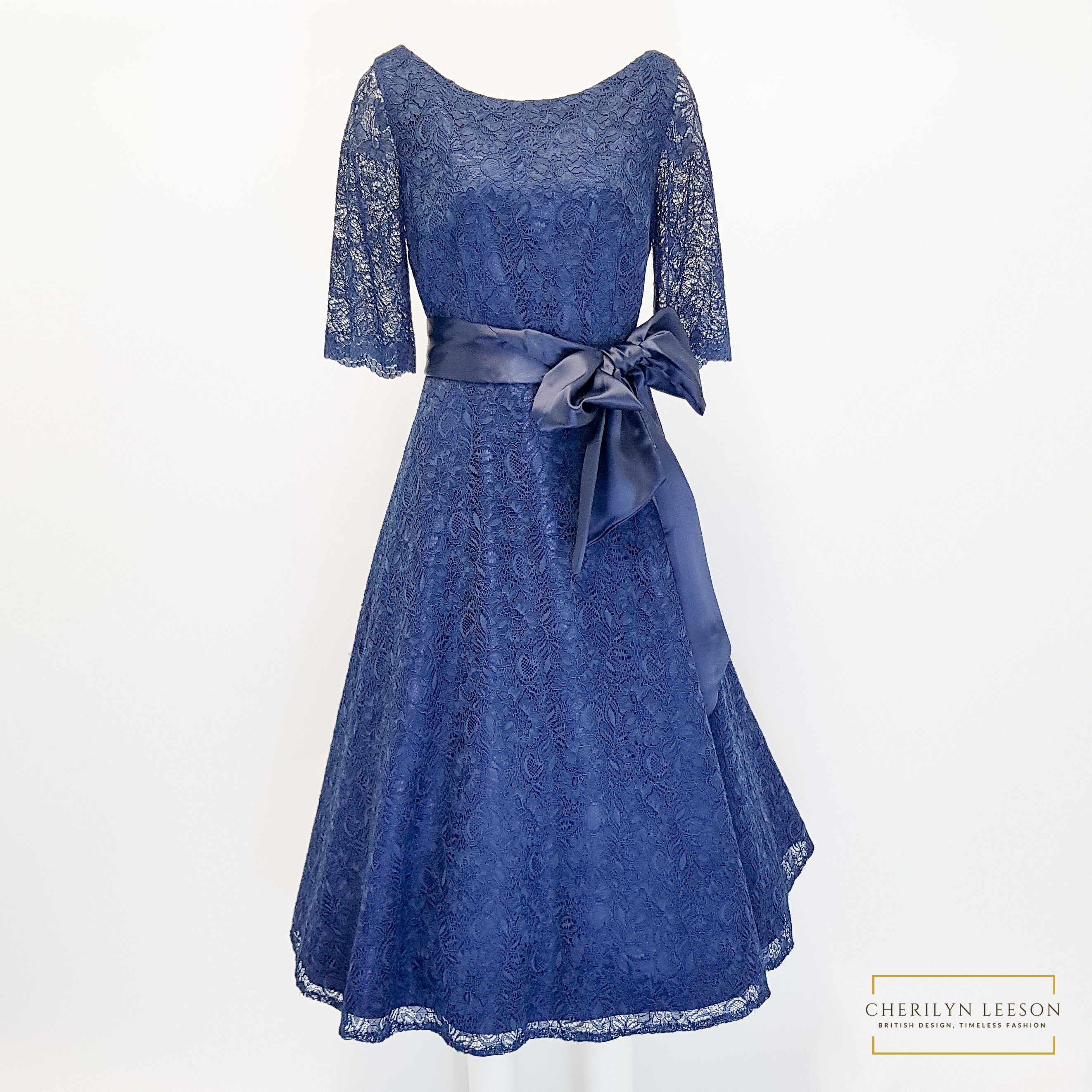 navy lace occasion dress