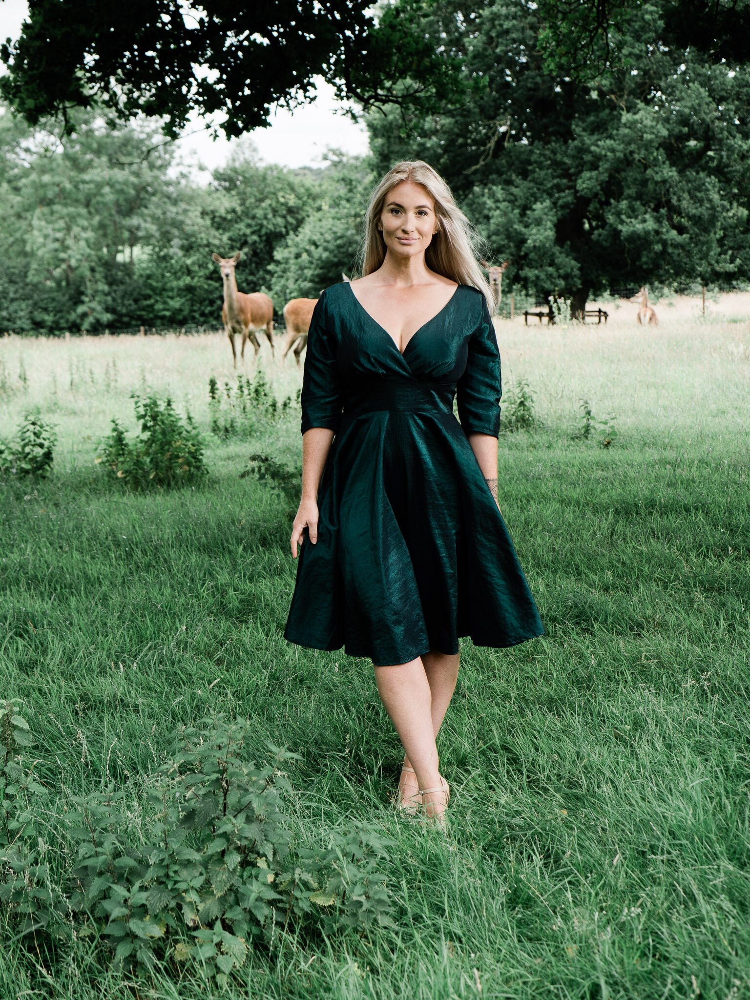 Green Crushed Taffeta Party Dress 