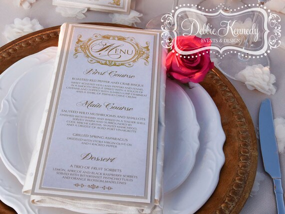 Blush Gold Bespoke Menu Cards Deposit Baroque Wedding Etsy