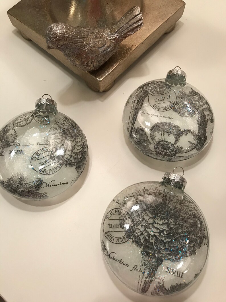 Decoupaged Glass Disc Christmas Ornaments Etsy