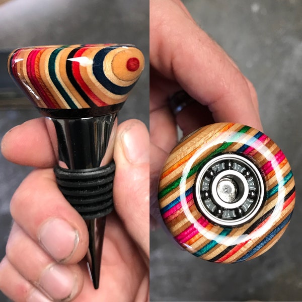 Wheel Shaped Recycled Skateboard Wine Topper