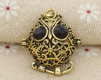 2pcs Openabble Antique Bronze Gemstone Owl Locket Pendentif Magic Box Locket pour Parfum Diffuseur d’Huile Essentielle Collier DIY Bijoux Fabrication