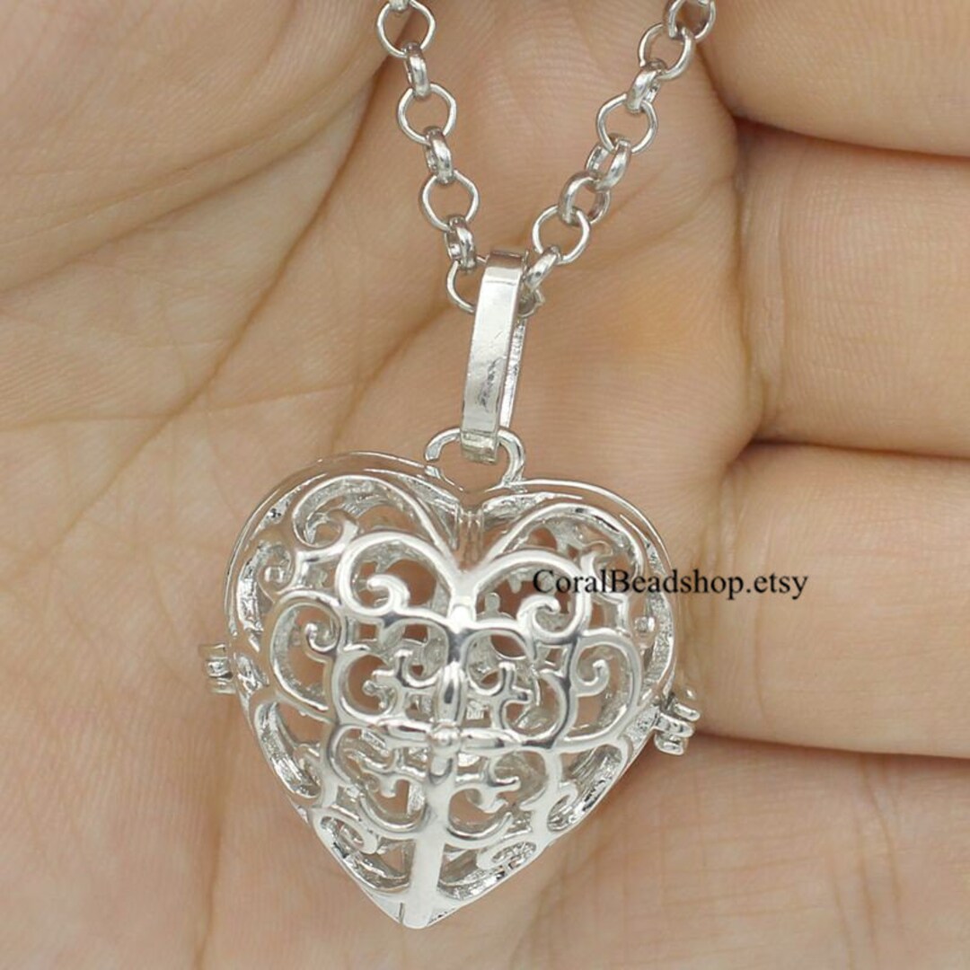 1pcs Filigree Love Heart Shape Pendant Locket Openable Cage Box Ball ...