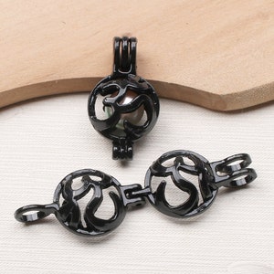5pcs Mini Open Om Ohm Pearl Cage Pendant Rock Lava Bead Cage Locket Aroma Perfume Essential Oil Scent Diffuser Locket DIY Necklace Charms