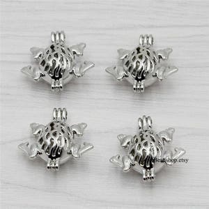 5pcs Hollow Animal Frog Cages Locket Rock Stone Bead Holder Pearl Cage Pendant Aromatherapy Perfume Diffuser Locket Charms-AL031