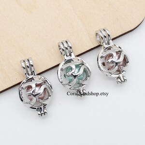 5pcs Openable Mini Yoga OM Ohm Pearl Cage, Double-sided Lava Bead Cage Locket Pendant Aromatherapy Perfume Diffuser Locket DIY Making Charms