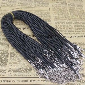 20pcs High Quality Black Leather Wax Cord with Lobster Clasp for Handmade Necklace Making (length: 19 inches)