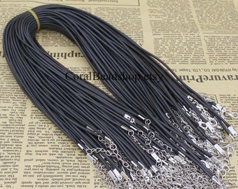 20pcs High Quality Black Leather Wax Cord with Lobster Clasp for Handmade Necklace Making (length: 19 inches)