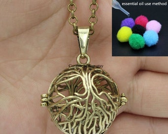 1pc Antique Bronze Tree of Life Pendant Locket Necklace, Mexican Bola Angel Caller Maternity Necklace, Aroma Essential Oil Diffuser Necklace