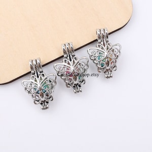 5 unids Plateado Plata Mini Mariposa Ostra Perla Jaula Difusor Medallones Colgante Perfume Fragancia Aceite Esencial Collar Accesorios de Joyería