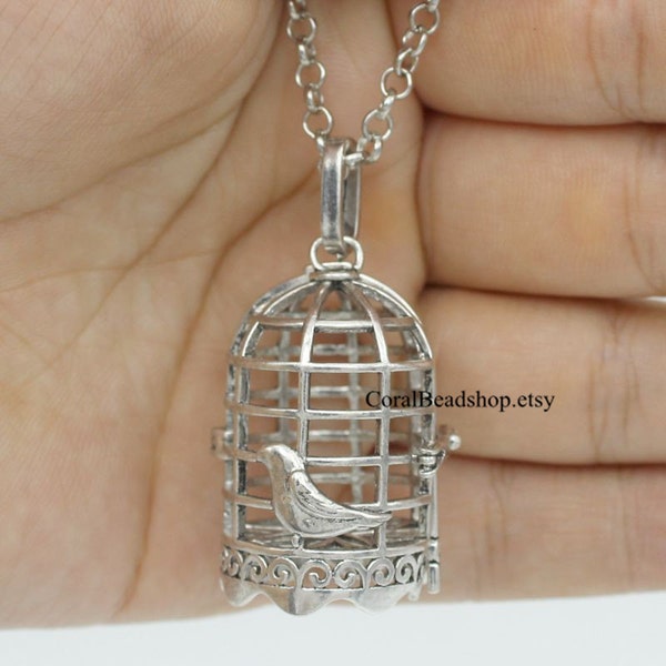 1pc Handmade Finished Opened Bird Cage Locket Pearl Cage Pendant Magic Box Locket for Aroma Essential Oil Diffuser Necklace