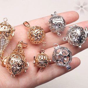 3pcs Waterdrop Crystal Cage Locket Round Open Ball Hook Connector Pendants for Aroma Essential Oil Diffuser Scented Necklace Jewelry Making