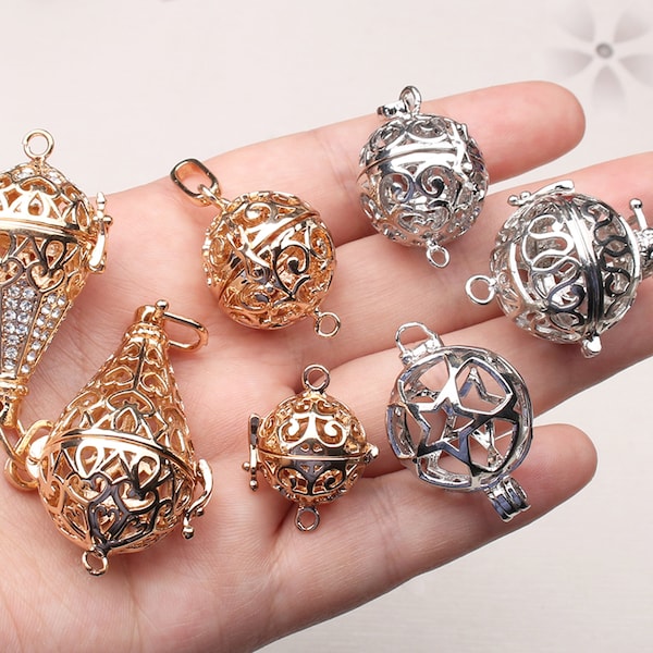 3 pièces goutte d'eau cristal cage médaillon rond ouvert boule crochet connecteur pendentifs pour arôme diffuseur d'huiles essentielles collier parfumé fabrication de bijoux