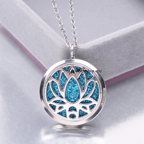 2pcs Hollow Stainless Steel Tone 30mm Lotus Flower Cage Locket Pendant for Aroma Perfume Fragrance Essential Oil Diffuser Necklace Making