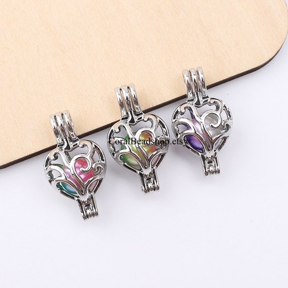 5pcs Silver Metal Alloy Flower Skull Head Mini Lockets Pearl Cage Charm Pendants