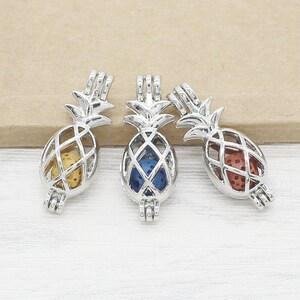 5pcs Pineapple Locket Dull Silver Bead Pearl Cage Pendant for Aromatherapy Perfume Essential Oil Diffuser Locket Charms-AL019
