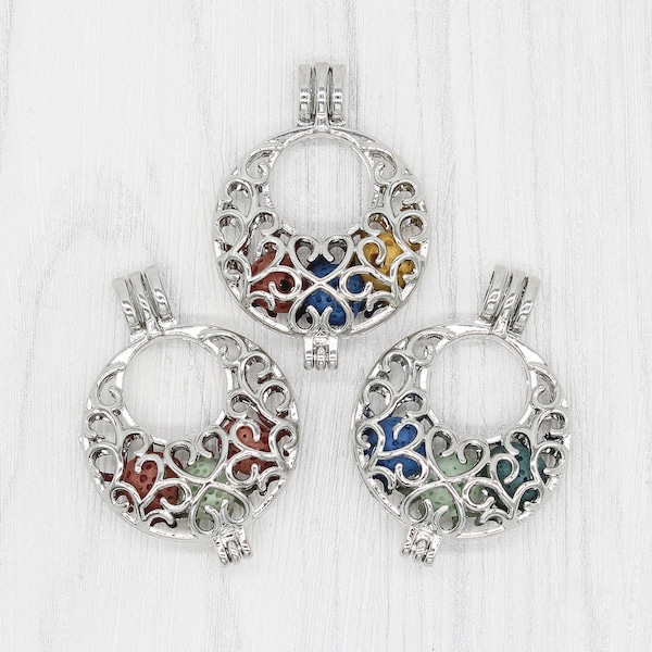 5pcs Openable Dangle Moon Shape Cage Locket Crystal Bead Pearl Cage Pendant Charms for Aromatherapy Perfume Diffuser Jewelry Making-AL252