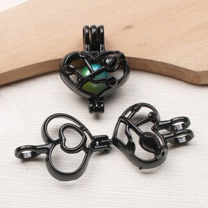 5pcs Open Love Heart Rose Flower Pearl Cage Pendant Rock Lava Bead Cage Locket Aroma Perfume Essential Oil Scent Diffuser Locket Charms