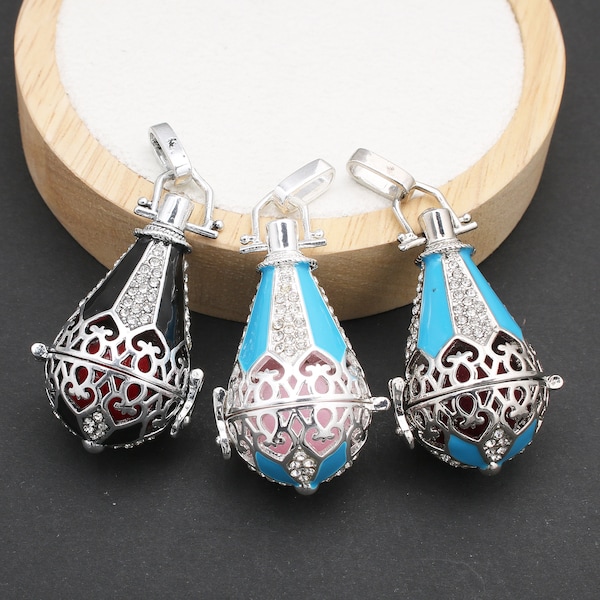 Mixed 3pcs Enamel Waterdrop Crystal Cage Locket Pendant Angel Caller Bola Locket for Aroma Essential Oil Diffuser Scented DIY Jewelry Making